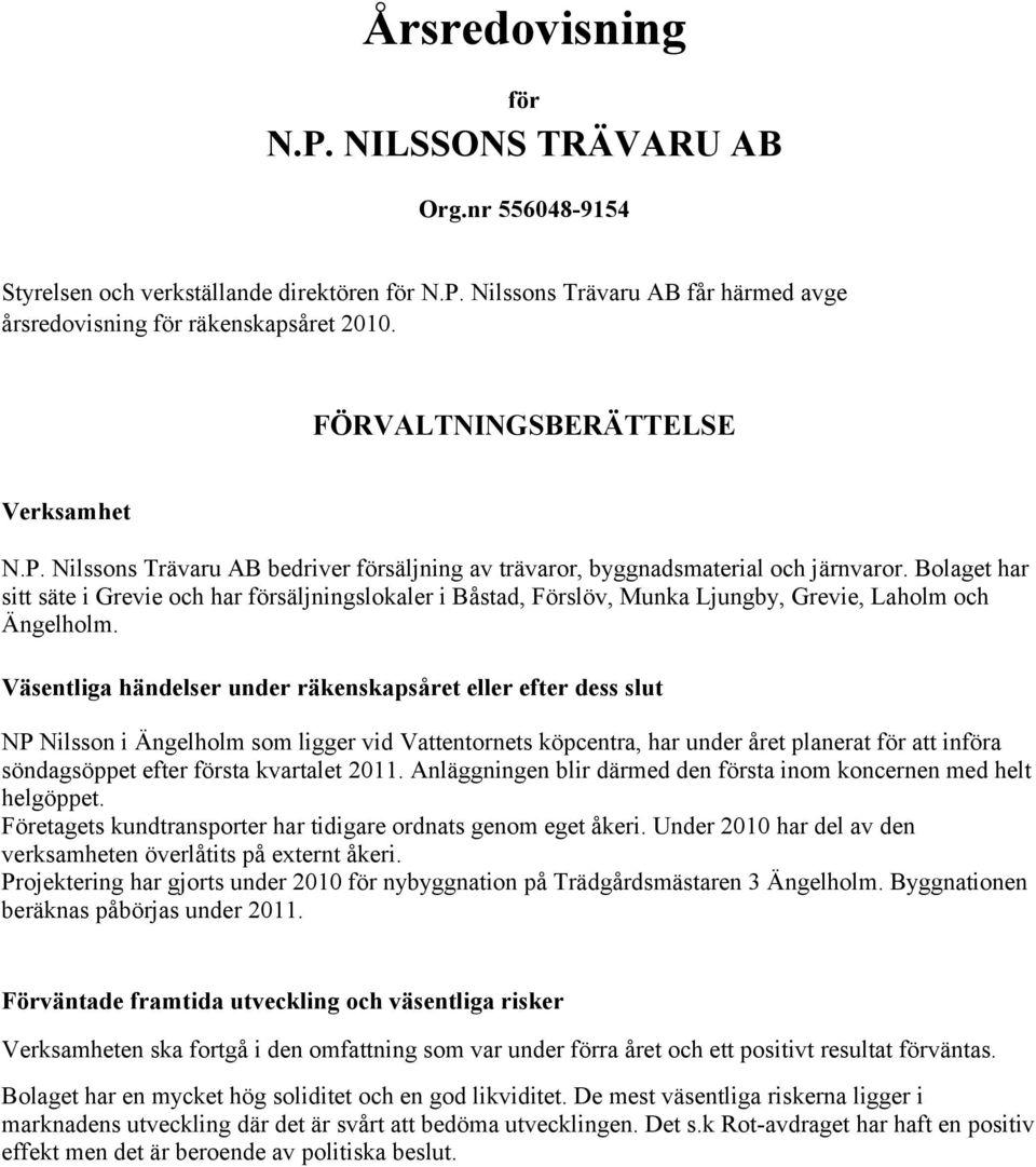 Bolaget har sitt säte i Grevie och har försäljningslokaler i Båstad, Förslöv, Munka Ljungby, Grevie, Laholm och Ängelholm.