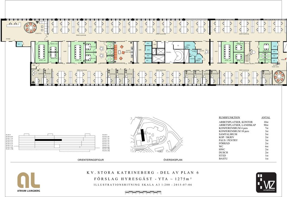 Katrinebergsvägen Katrinebergsbacken Liljeholmsvägen Södertäljevägen ÖVERSIKSPLAN ARBETSPLATSER, ARBETSPLATSER, LANDSKAP KONFERENSRUM 4 pers KONFERENSRUM 10