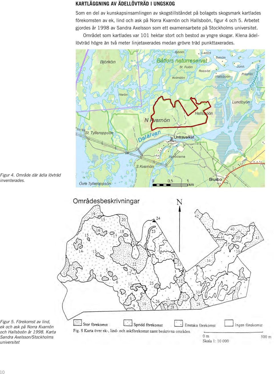 Området som kartlades var 101 hektar stort och bestod av yngre skogar. Klena ädellövträd högre än två meter linjetaxerades medan grövre träd punkttaxerades.
