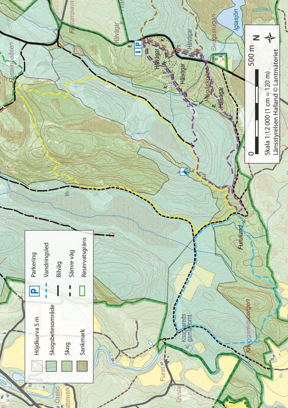 Vandringsled Parkering N 500 m Skala 1:12