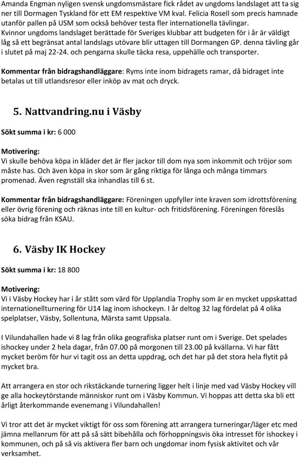 Kvinnor ungdoms landslaget berättade för Sveriges klubbar att budgeten för i år är väldigt låg så ett begränsat antal landslags utövare blir uttagen till Dormangen GP.