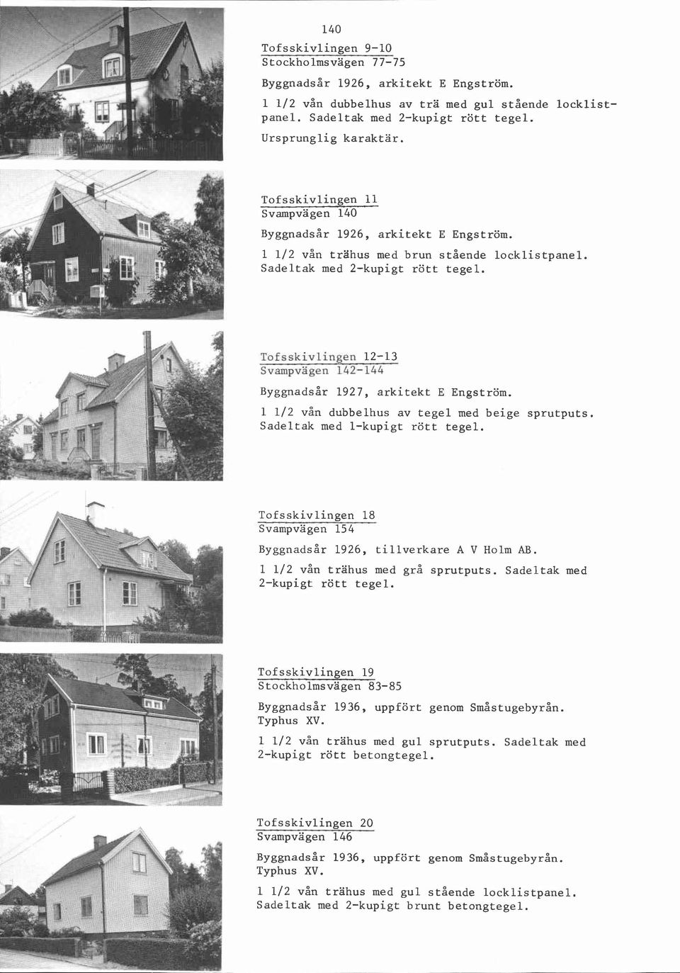 Tofsskivlingen 18 Svampvagen 154 @id Byggnadsår 1926, tillverkare A V Holm AB. 1 112 vån trahus med grå sprutputs.