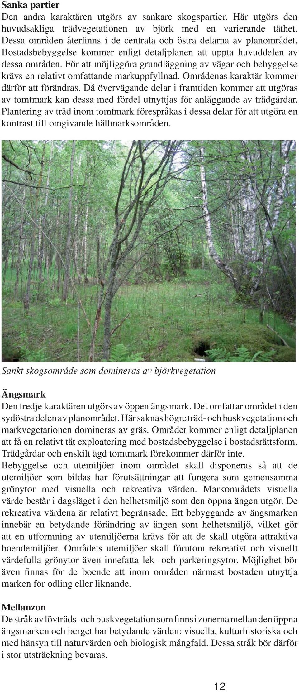 För att möjliggöra grundläggning av vägar och bebyggelse krävs en relativt omfattande markuppfyllnad. Områdenas karaktär kommer därför att förändras.