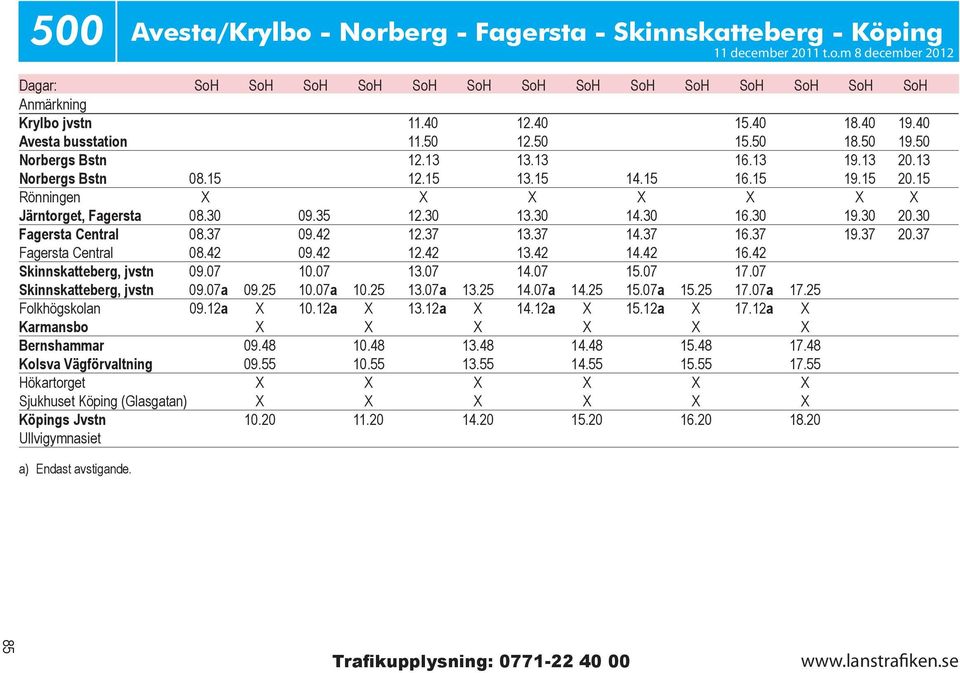 30 16.30 19.30 20.30 Fagersta Central 08.37 09.42 12.37 13.37 14.37 16.37 19.37 20.37 Fagersta Central 08.42 09.42 12.42 13.42 14.42 16.42 Skinnskatteberg, jvstn 09.07 10.07 13.07 14.07 15.07 17.