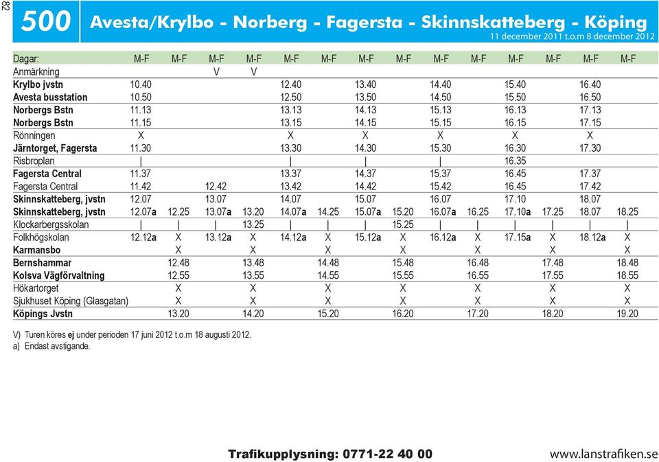 15 Rönningen X X X X X X Järntorget, Fagersta 11.30 13.30 14.30 15.30 16.30 17.30 Risbroplan 16.35 Fagersta Central 11.37 13.37 14.37 15.37 16.45 17.37 Fagersta Central 11.42 12.42 13.42 14.42 15.