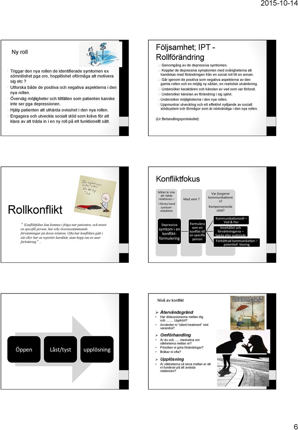 Engagera och utveckla socialt stöd som krävs för att klara av att träda in i en ny roll på ett funktionellt sätt. q Genomgång av de depressiva symtomen.