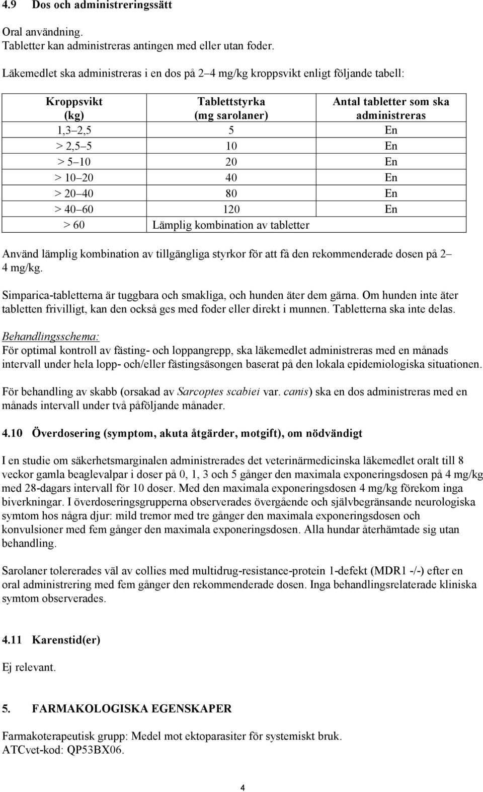 10 20 En > 10 20 40 En > 20 40 80 En > 40 60 120 En > 60 Lämplig kombination av tabletter Använd lämplig kombination av tillgängliga styrkor för att få den rekommenderade dosen på 2 4 mg/kg.