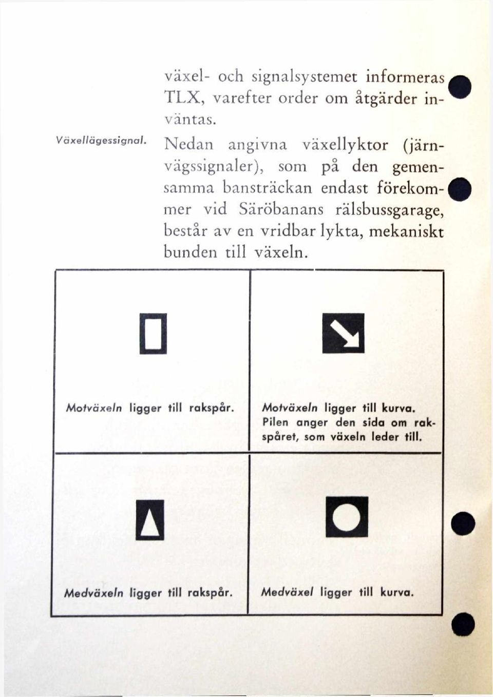 rälsbussgarage, består av en vridbar lykta, mekaniskt bunden till växeln. Motväxeln ligger till rakspår.