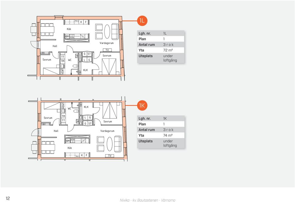 loftgång  Uteplats 1 3 r o k 74 m2