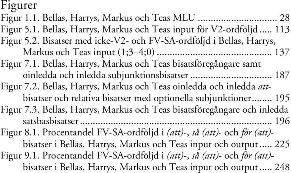 Bellas, Harrys, Markus och Teas oinledda och inledda attbisatser och relativa bisatser med optionella subjunktioner... 195 Figur 7.3.