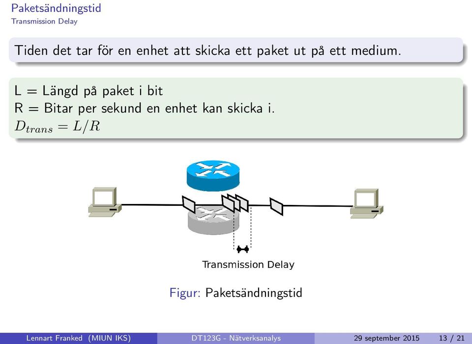 L = Längd på paket i bit R = Bitar per sekund en enhet kan skicka i.