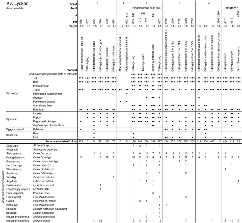 Odlingsjordprofil, ljus uppe Odlingsjordprofil, mörk uppe Odlingsjord, ljus nere Odlingsjord, mörk nere Äldre odlingshorisont i finsand Äldre odlingshorisont i finsand Träbinge, ung Träbinge, äldre