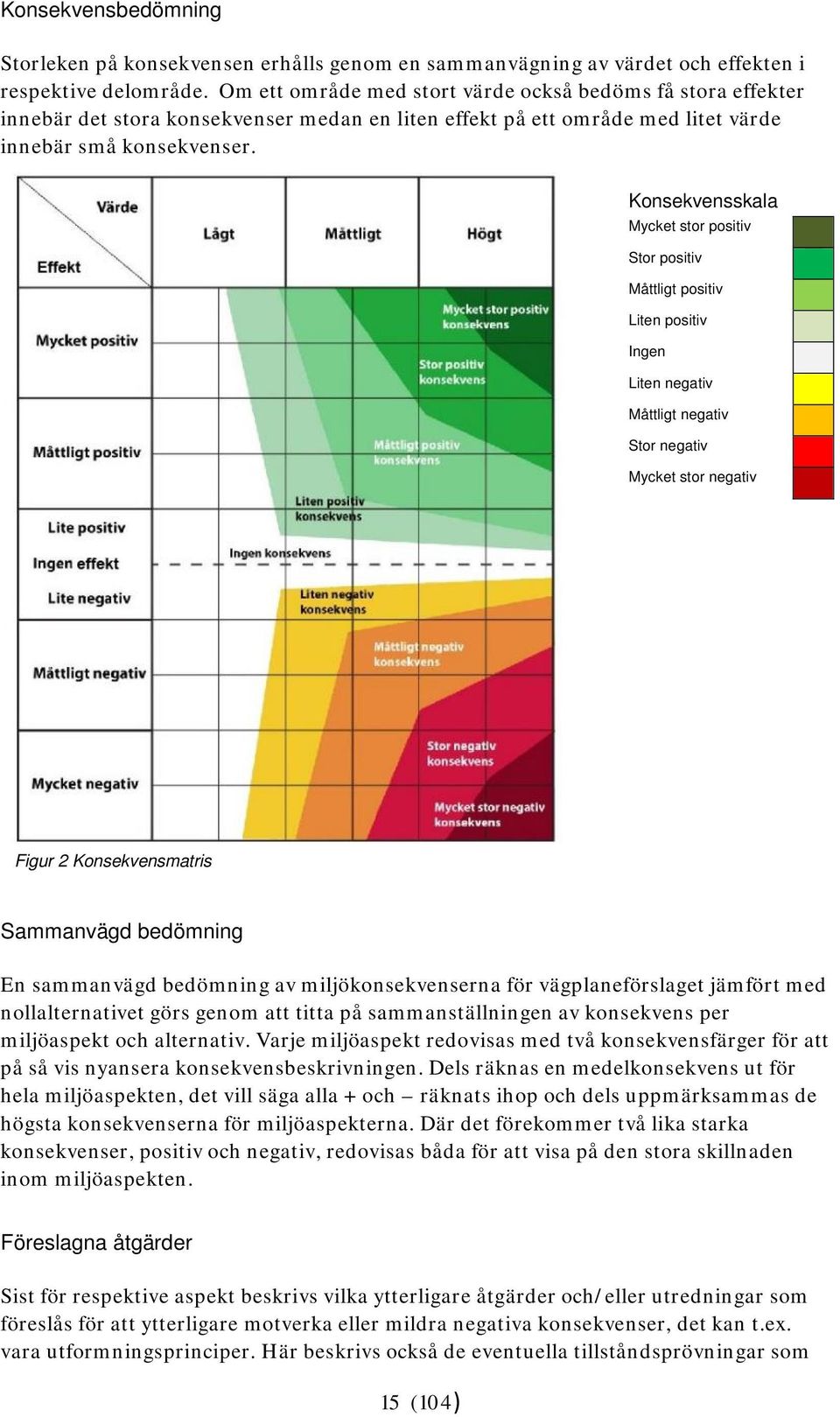 Konsekvensskala Mycket stor positiv Stor positiv Måttligt positiv Liten positiv Ingen Liten negativ Måttligt negativ Stor negativ Mycket stor negativ Figur 2 Konsekvensmatris Sammanvägd bedömning En