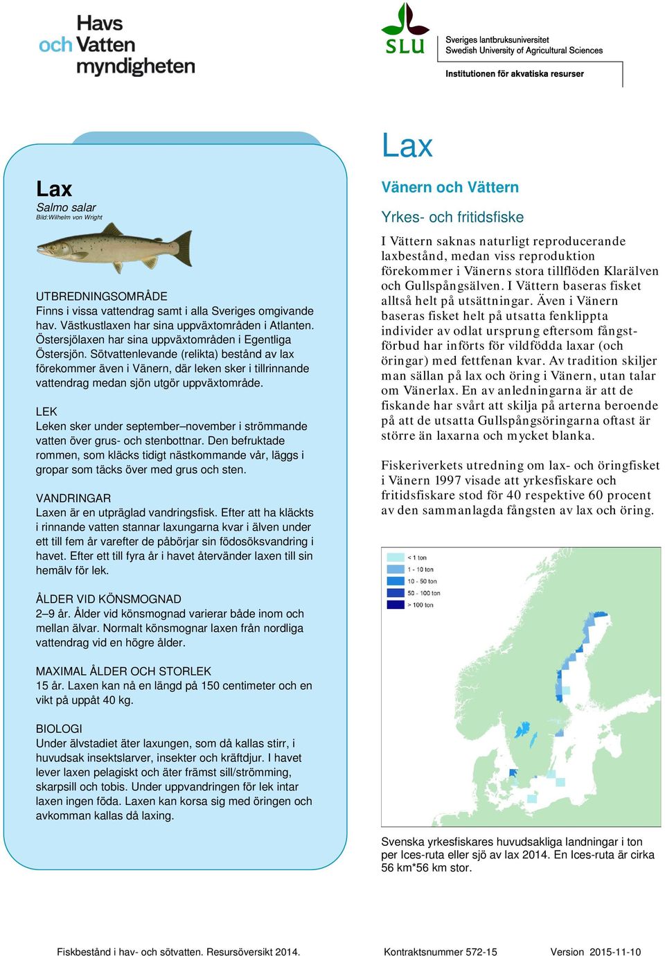 Sötvattenlevande (relikta) bestånd av lax förekommer även i Vänern, där leken sker i tillrinnande vattendrag medan sjön utgör uppväxtområde.