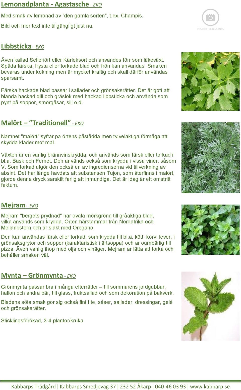 Smaken bevaras under kokning men är mycket kraftig och skall därför användas sparsamt. Färska hackade blad passar i sallader och grönsaksrätter.