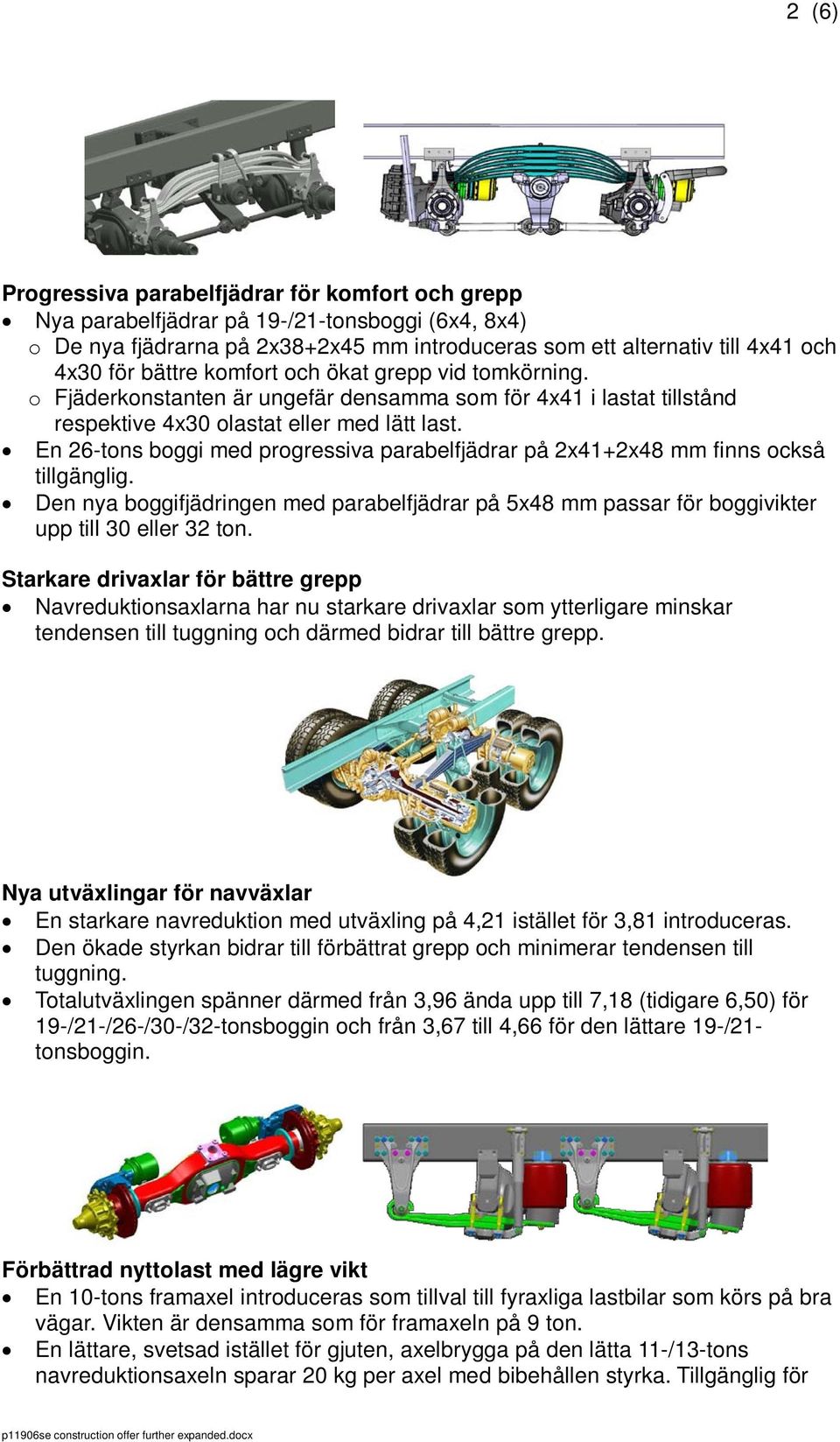 En 26-tons boggi med progressiva parabelfjädrar på 2x41+2x48 mm finns också tillgänglig. Den nya boggifjädringen med parabelfjädrar på 5x48 mm passar för boggivikter upp till 30 eller 32 ton.