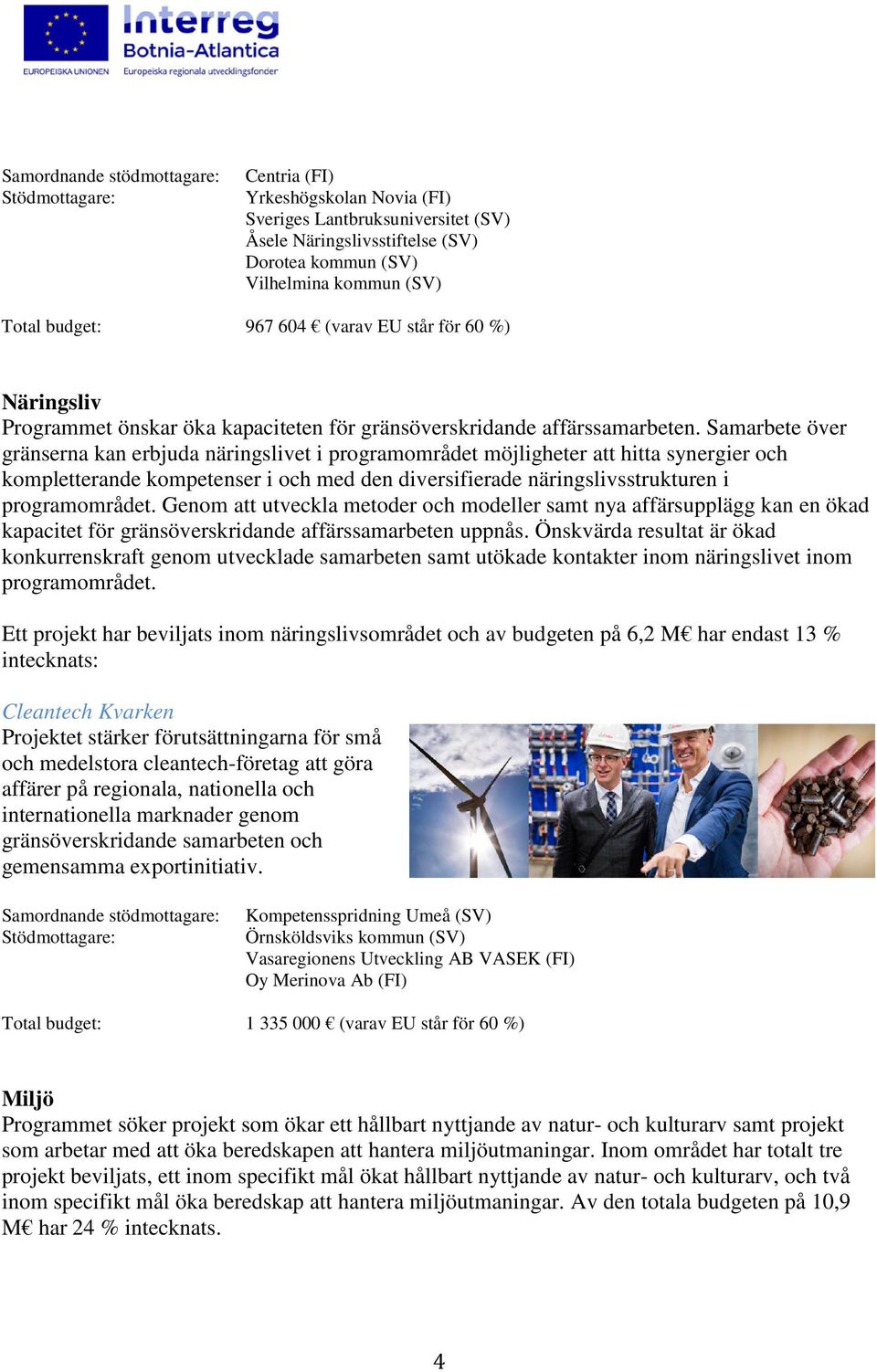 Samarbete över gränserna kan erbjuda näringslivet i programområdet möjligheter att hitta synergier och kompletterande kompetenser i och med den diversifierade näringslivsstrukturen i programområdet.