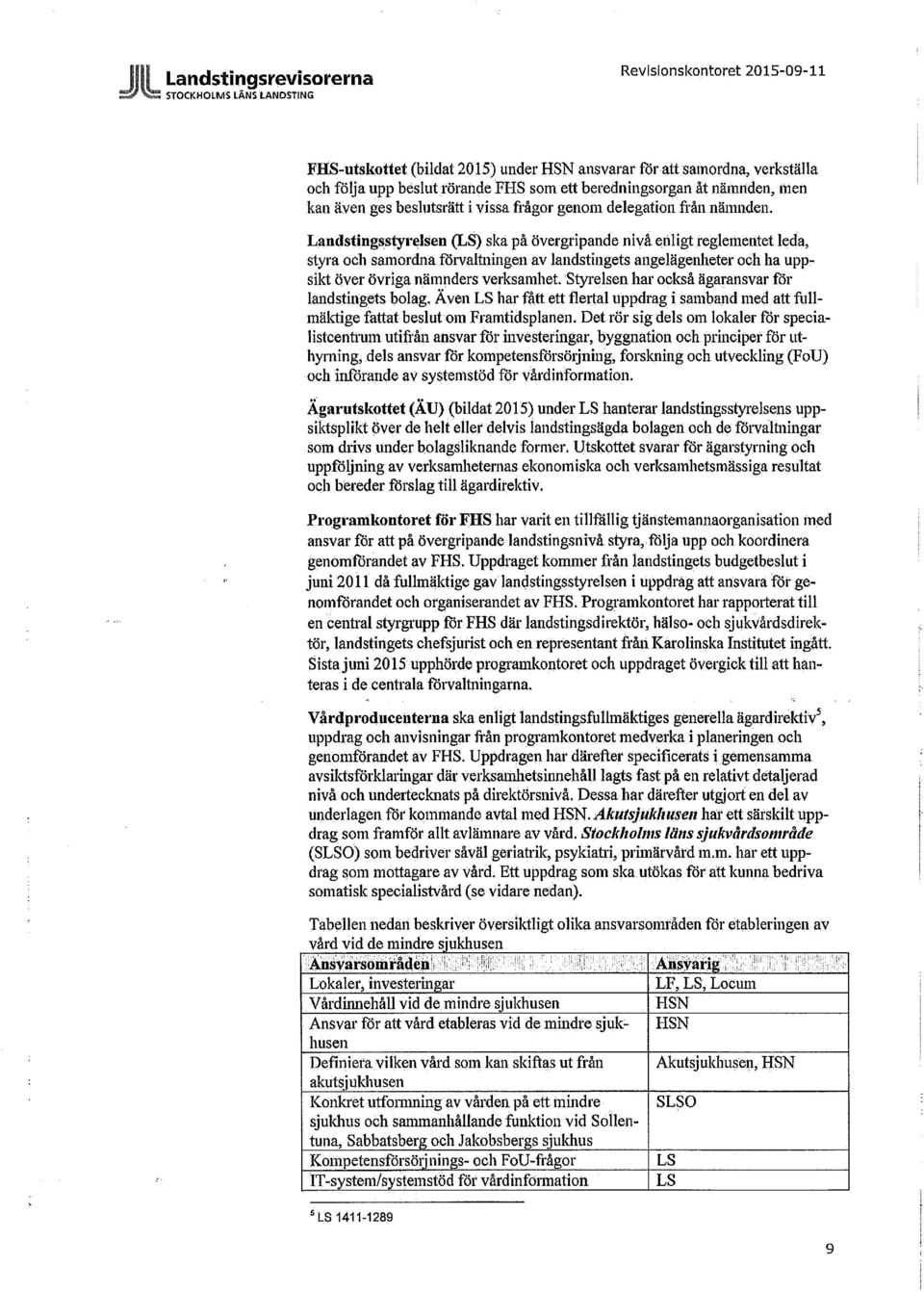 Landstingsstyrelsen (LS) ska på övergripande nivå enligt reglementet leda, styra och samordna förvaltningen av landstingets angelägenheter och ha uppsikt över övriga nämnders verksamhet.