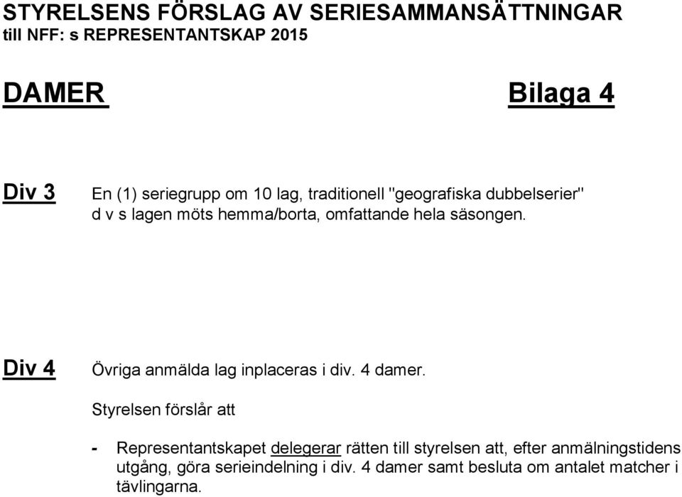 Div 4 Övriga anmälda lag inplaceras i div. 4 damer.