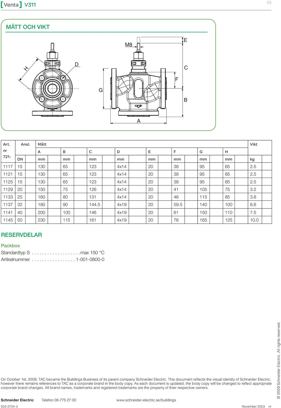 5 1145 5 23 115 161 4x19 2 76 165 125 1. RESERVDELR Packbox Standardtyp S... max 15 C rtikelnummer... 1-1-8- On October 1st, 29, TC became the uildings usiness of its parent company Schneider Electric.