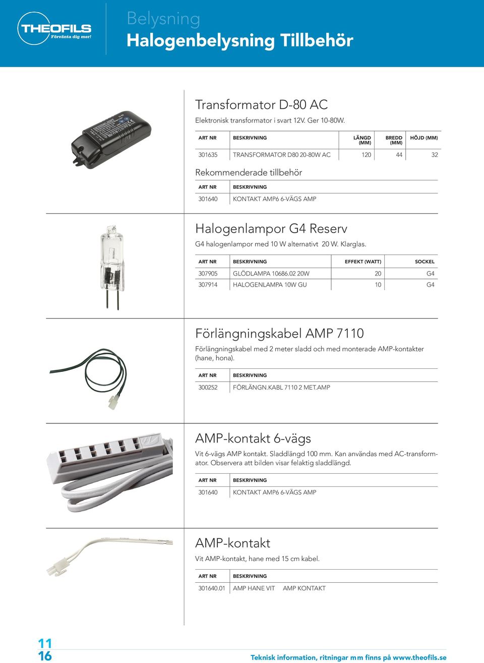 EFFEKT (WATT) SOCKEL 307905 GLÖDLAMPA 10686.02 20W 20 G4 307914 HALOGENLAMPA 10W GU 10 G4 Förlängningskabel AMP 70 Förlängningskabel med 2 meter sladd och med monterade AMP-kontakter (hane, hona).