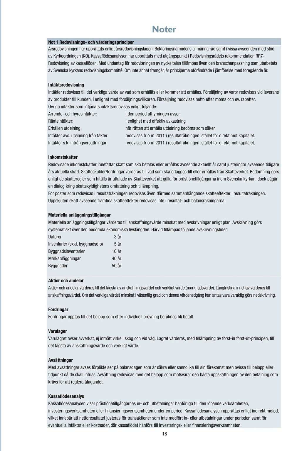 Med undantag för redovisningen av nyckeltalen tillämpas även den branschanpassning som utarbetats av Svenska kyrkans redovisningskommitté.