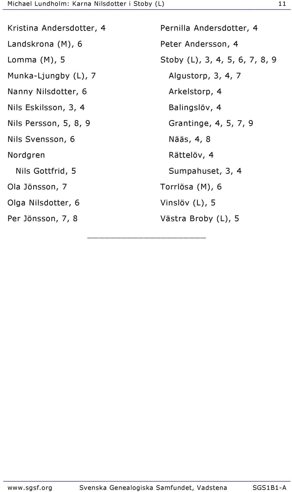 Pernilla Andersdotter, 4 Peter Andersson, 4 Stoby (L), 3, 4, 5, 6, 7, 8, 9 Algustorp, 3, 4, 7 Arkelstorp, 4 Balingslöv, 4 Grantinge, 4, 5, 7, 9