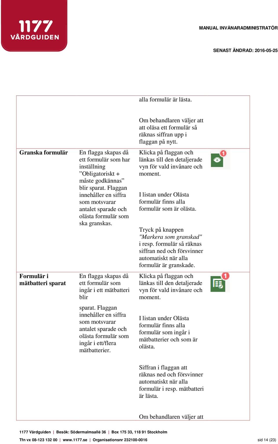 Flaggan innehåller en siffra som motsvarar antalet sparade och olästa formulär som ingår i ett/flera mätbatterier.