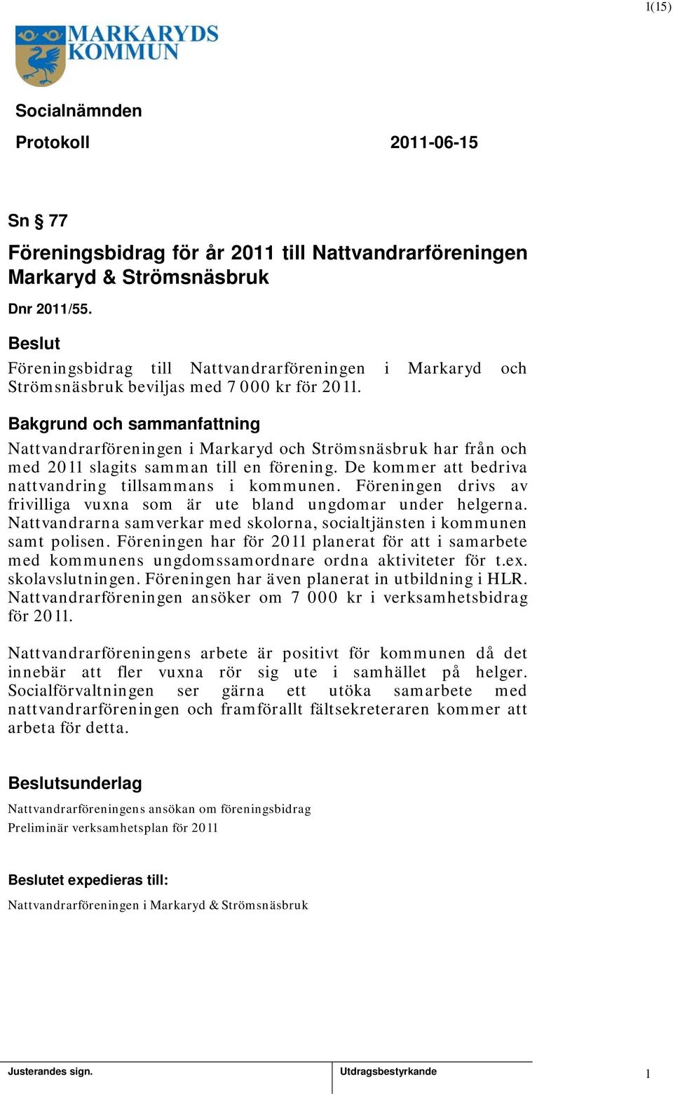 Föreningen drivs av frivilliga vuxna som är ute bland ungdomar under helgerna. Nattvandrarna samverkar med skolorna, socialtjänsten i kommunen samt polisen.