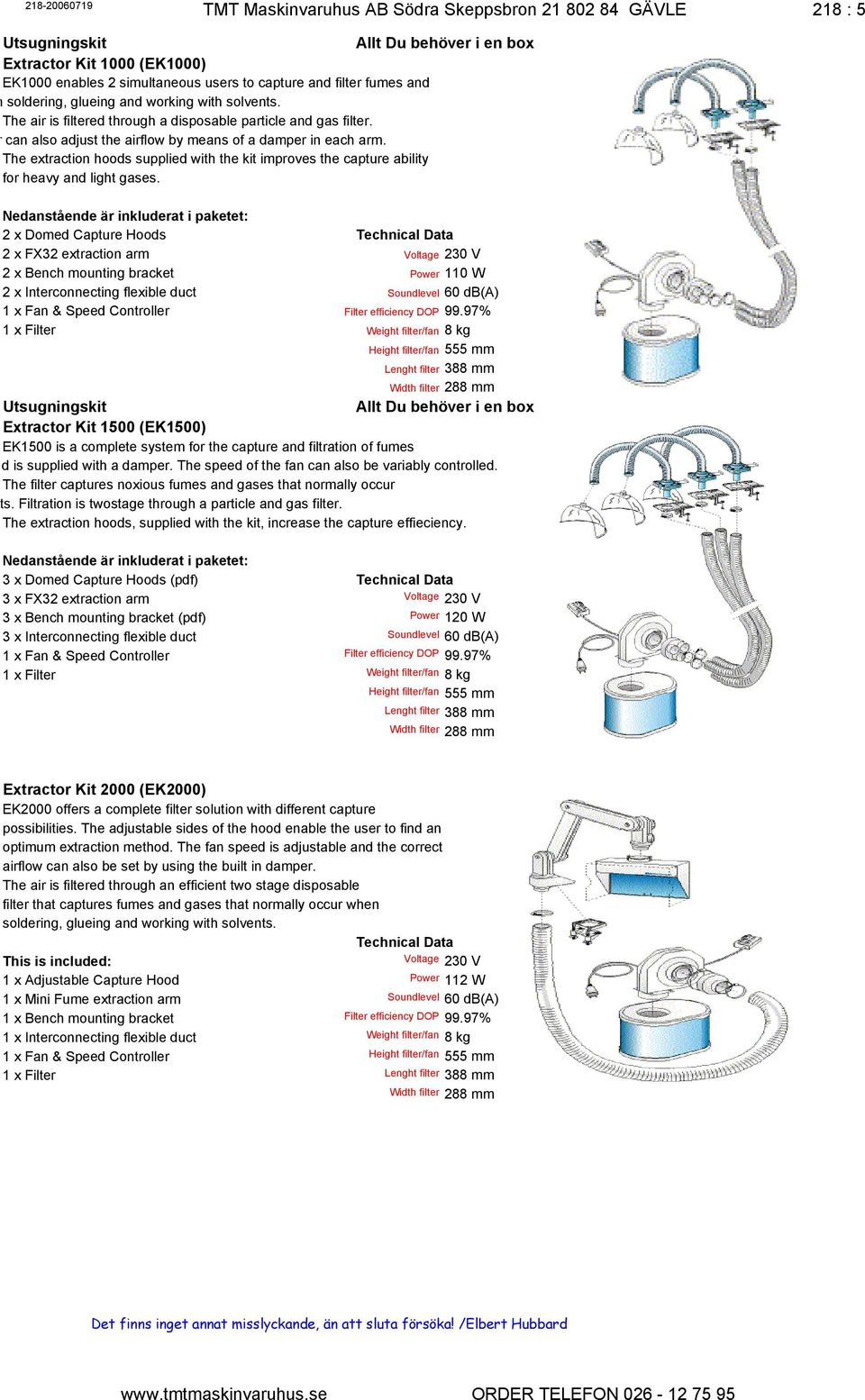The extraction hoods supplied with the kit improves the capture ability for heavy and light gases.
