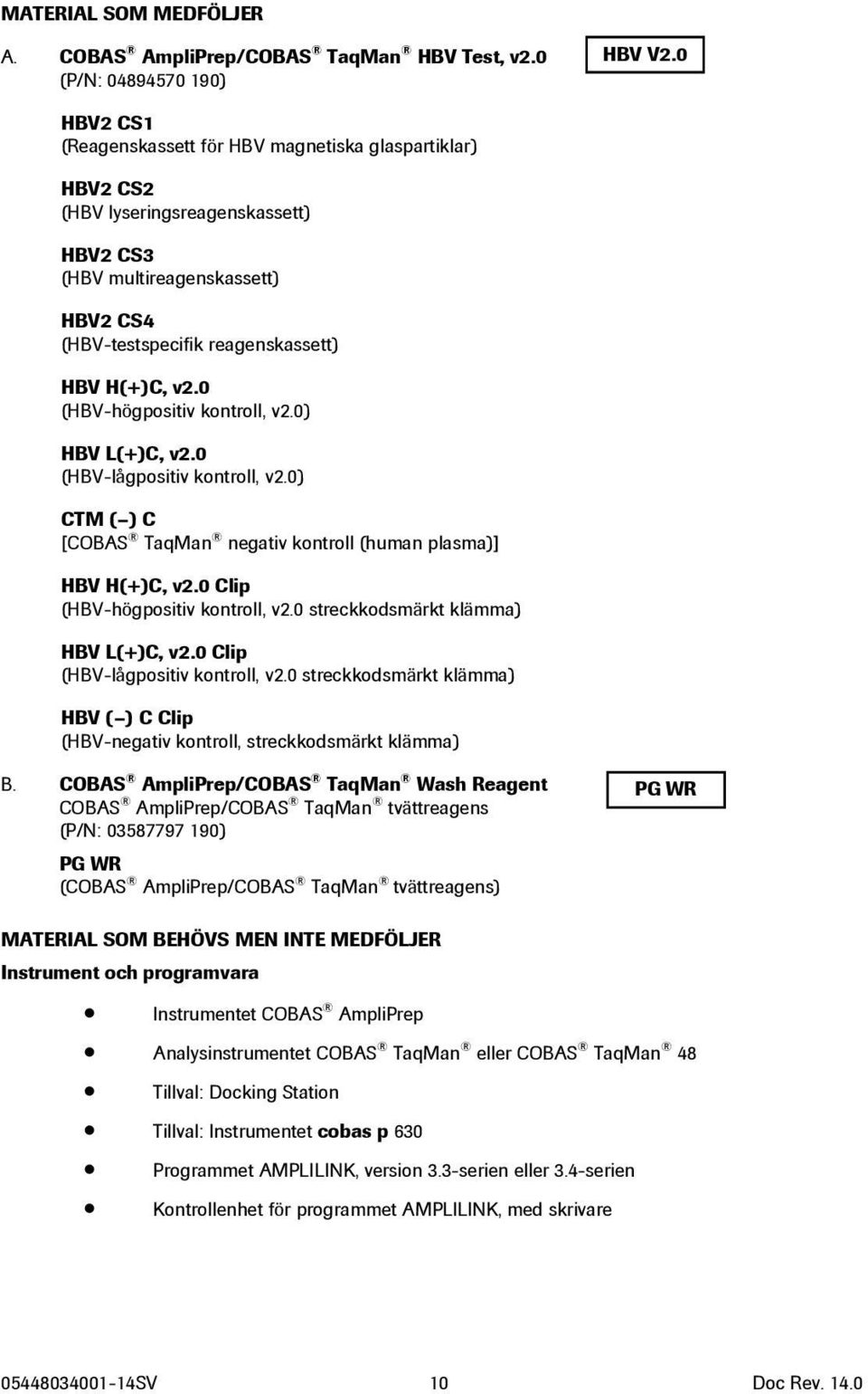0 (HBV-högpositiv kontroll, v2.0) HBV L(+)C, v2.0 (HBV-lågpositiv kontroll, v2.0) CTM ( ) C [COBAS TaqMan negativ kontroll (human plasma)] HBV H(+)C, v2.0 Clip (HBV-högpositiv kontroll, v2.