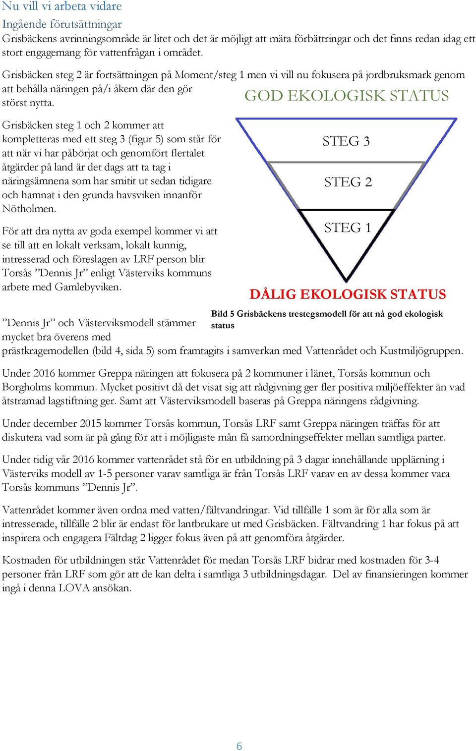 GOD EKOLOGISK STATUS Grisbäcken steg 1 och 2 kommer att kompletteras med ett steg 3 (figur 5) som står för att när vi har påbörjat och genomfört flertalet åtgärder på land är det dags att ta tag i