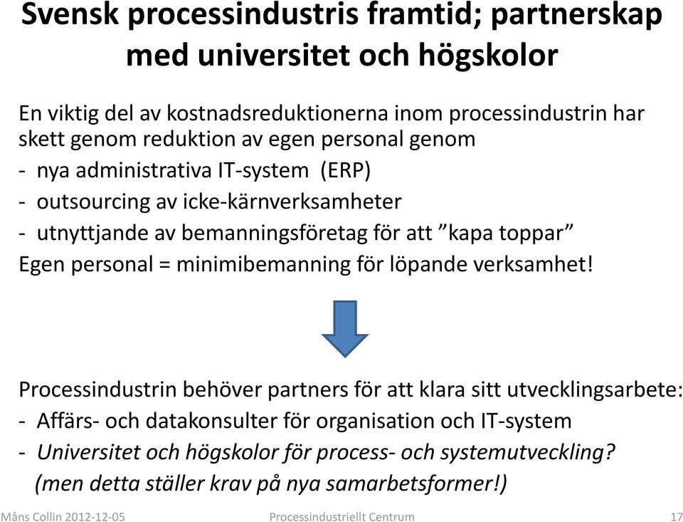 minimibemanning för löpande verksamhet!