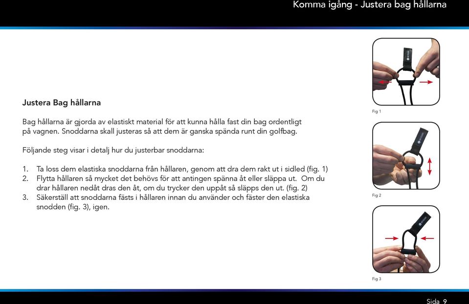Ta loss dem elastiska snoddarna från hållaren, genom att dra dem rakt ut i sidled (fig. 1) 2.