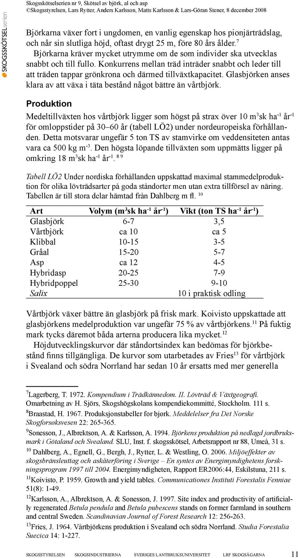 Konkurrens mellan träd inträder snabbt och leder till att träden tappar grönkrona och därmed tillväxtkapacitet. Glasbjörken anses klara av att växa i täta bestånd något bättre än vårtbjörk.