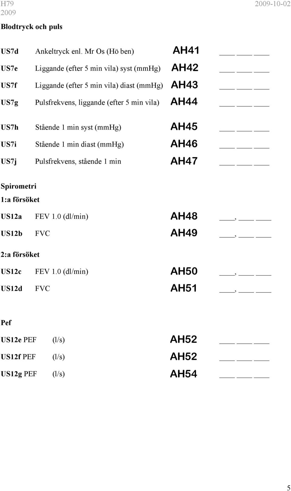 Pulsfrekvens, liggande (efter 5 min vila) US7h Stående 1 min syst (mmhg) US7i Stående 1 min diast (mmhg) US7j