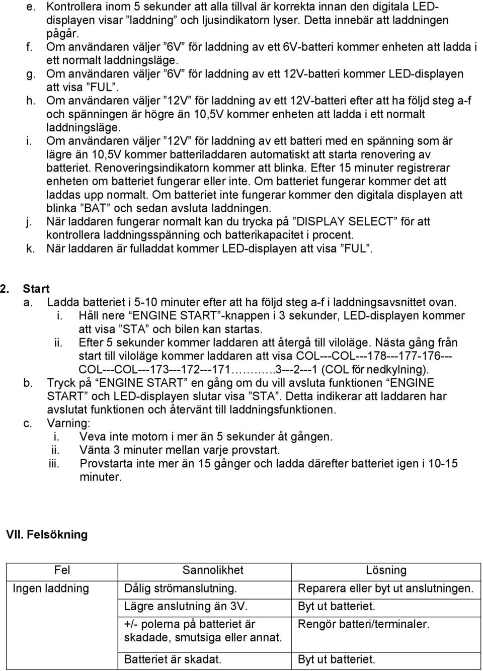 Om användaren väljer 6V för laddning av ett 12V-batteri kommer LED-displayen att visa FUL. h.