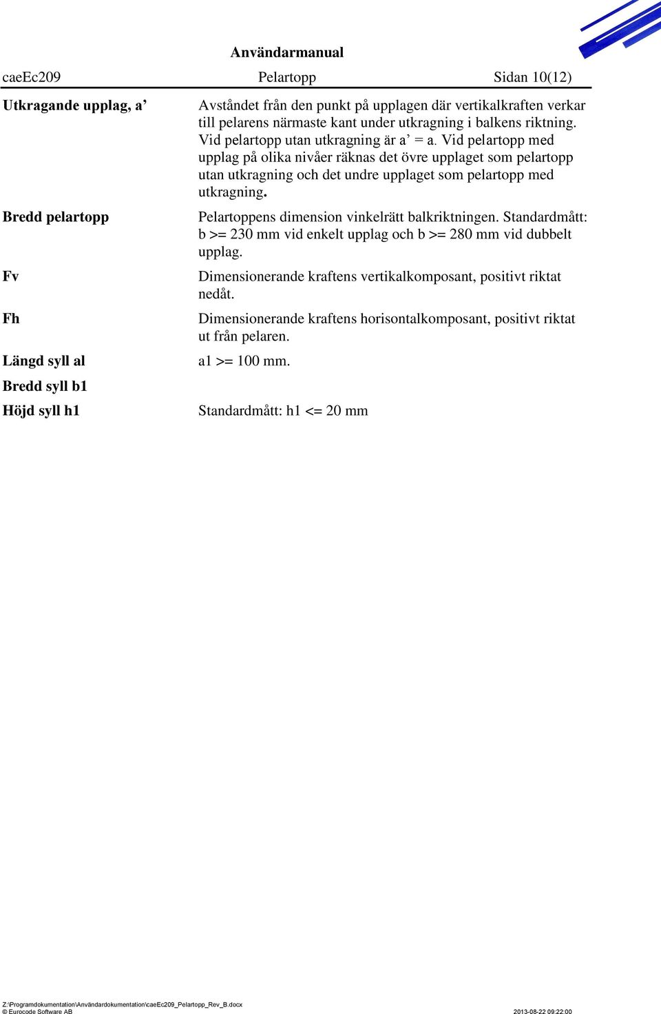 Vid pelartopp med upplag på olika nivåer räknas det övre upplaget som pelartopp utan utkragning och det undre upplaget som pelartopp med utkragning.