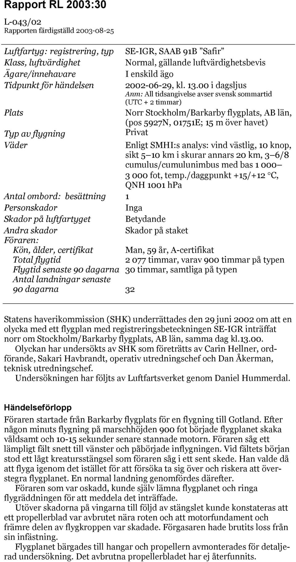 00 i dagsljus Anm: All tidsangivelse avser svensk sommartid (UTC + 2 timmar) Norr Stockholm/Barkarby flygplats, AB län, (pos 5927N, 01751E; 15 m över havet) Privat Enligt SMHI:s analys: vind västlig,