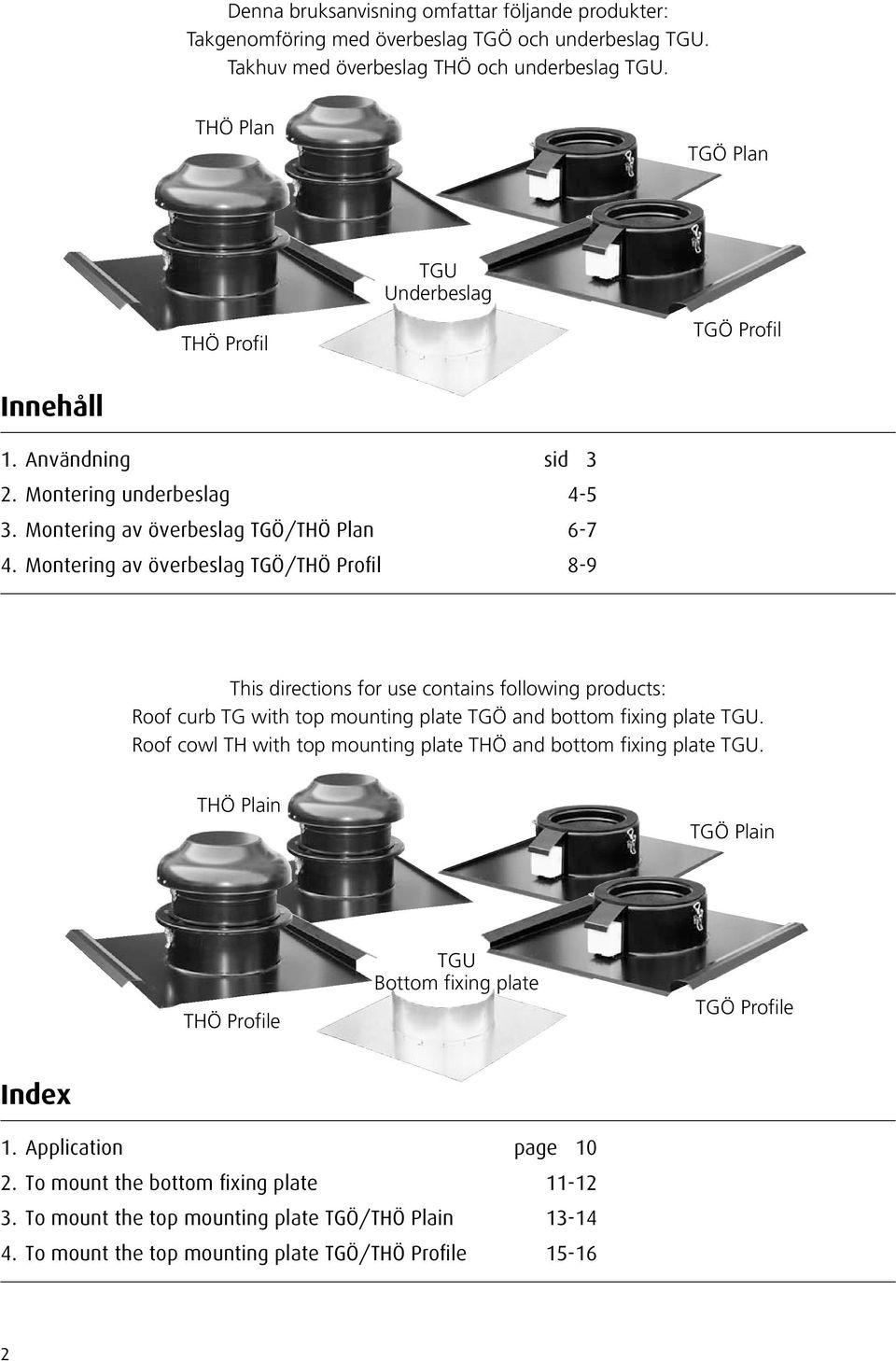 Montering av överbeslag TGÖ/THÖ Profil 8-9 This directions for use contains following products: Roof curb TG with top mounting plate TGÖ and bottom fixing plate TGU.