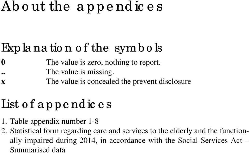 x The value is concealed the prevent disclosure List of appendices 1.