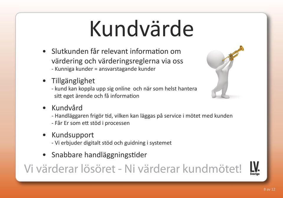 och få information Kundvård - Handläggaren frigör tid, vilken kan läggas på service i mötet med kunden - Får Er
