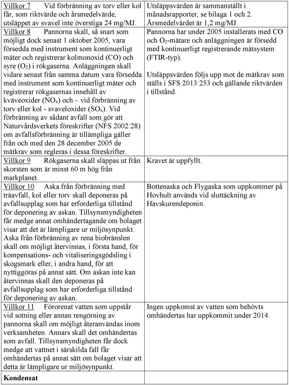 Anläggningen skall vidare senast från samma datum vara försedda med instrument som kontinuerligt mäter och registrerar rökgasernas innehåll av kväveoxider (NOx) och vid förbränning av torv eller kol