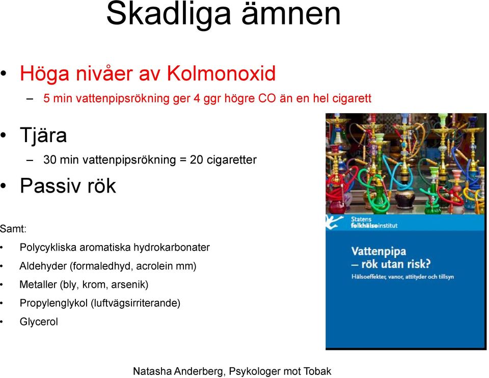 20 cigaretter Passiv rök Samt: Polycykliska aromatiska hydrokarbonater Aldehyder