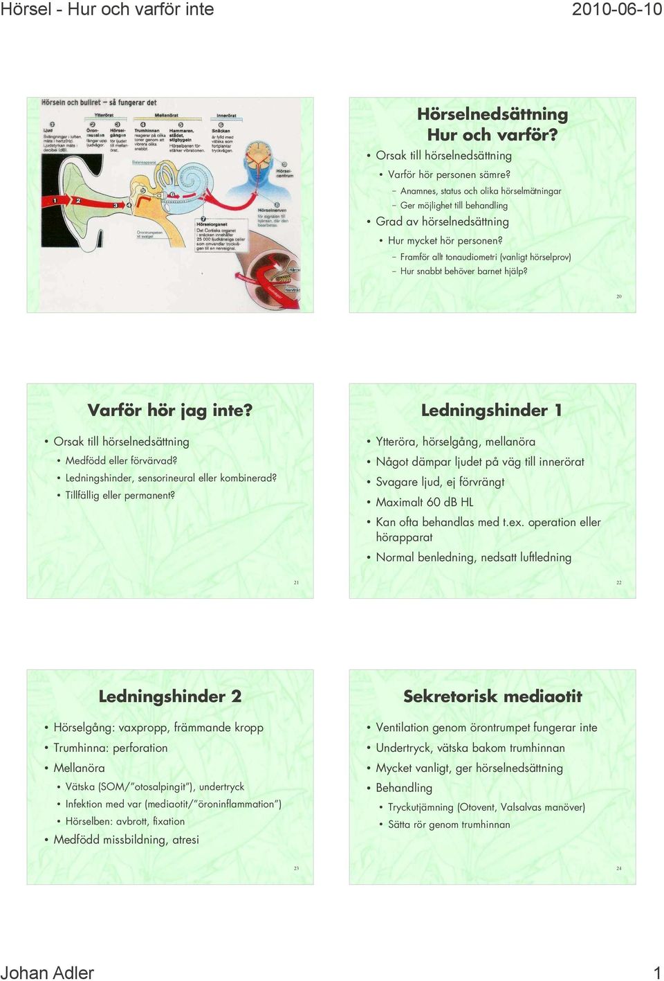 Varför hör jag inte? Orsak til hörselnedsätning Medfödd eler förvärvad? Ledningshinder, sensorineural eler kombinerad? Tilfälig eler permanent?