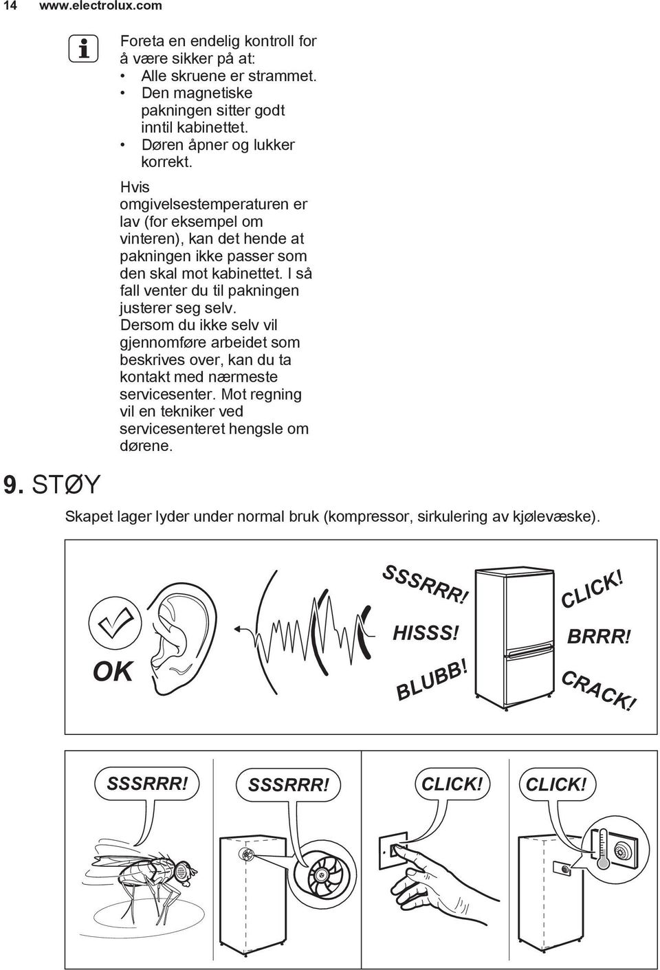 I så fall venter du til pakningen justerer seg selv. Dersom du ikke selv vil gjennomføre arbeidet som beskrives over, kan du ta kontakt med nærmeste servicesenter.