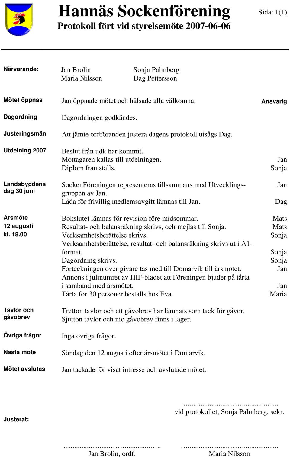 SockenFöreningen representeras tillsammans med Utvecklingsgruppen av. Låda för frivillig medlemsavgift lämnas till. Dag Årsmöte Bokslutet lämnas för revision före midsommar.