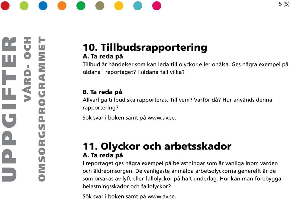 Olyckor och arbetsskador I reportaget ges några exempel på belastningar som är vanliga inom vården och äldreomsorgen.
