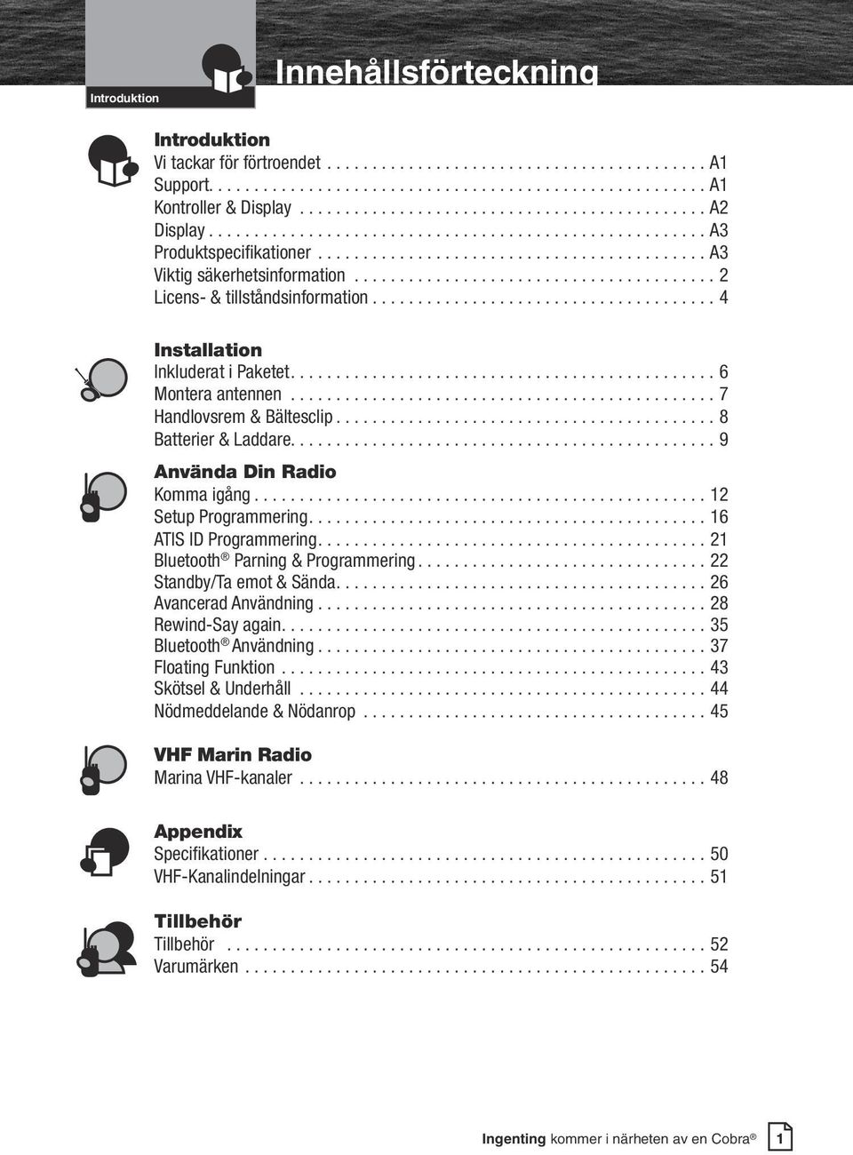 ..4 Intro Operation dary Icons Inkluderat i Paketet... 6 Montera antennen...7 Handlovsrem & ältesclip...8 atterier & Laddare............................................... 9 Intro Operation nvända Din adio Komma igång.