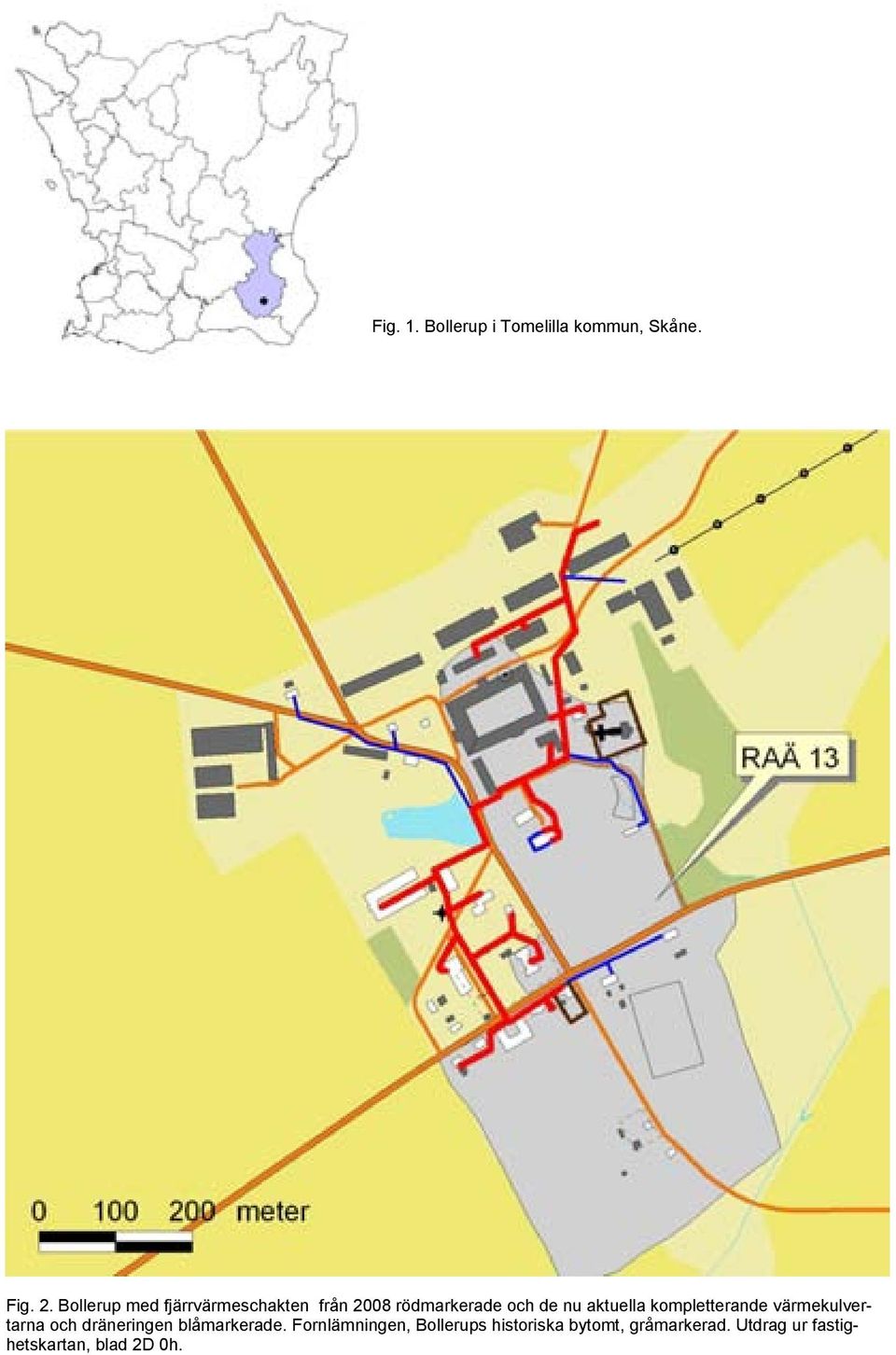 kompletterande värmekulvertarna och dräneringen blåmarkerade.